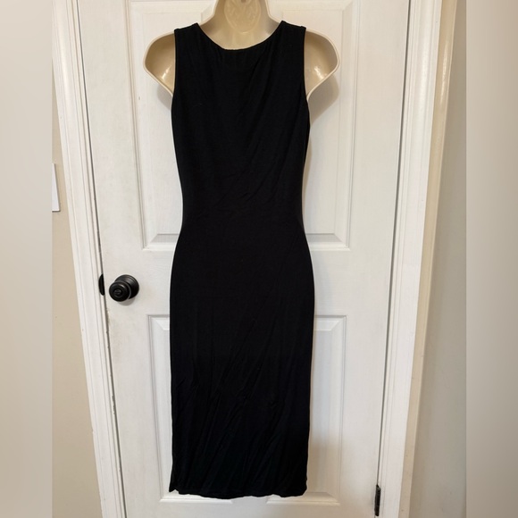 NWT Socialite Black Sleeveless Ruched Midi Dress Stretch Bodycon Size M - Picture 4 of 5